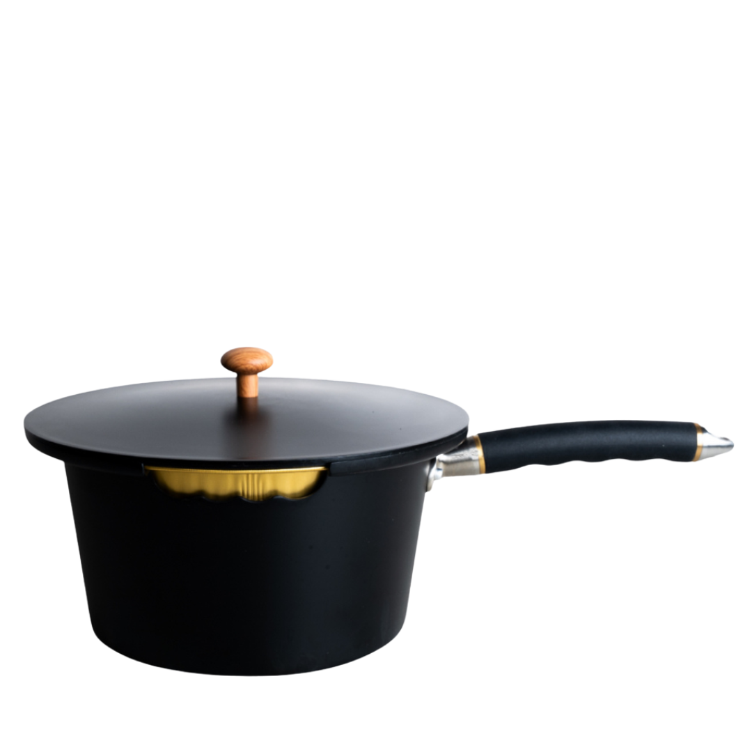 Black ThroPot base pot with lid and gold exterior liner